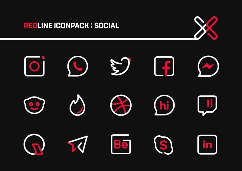 RedLine Icon Pack mod interface showing premium features