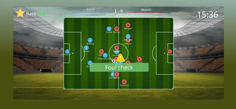 Referee making a call on the field in Football Referee Lite.