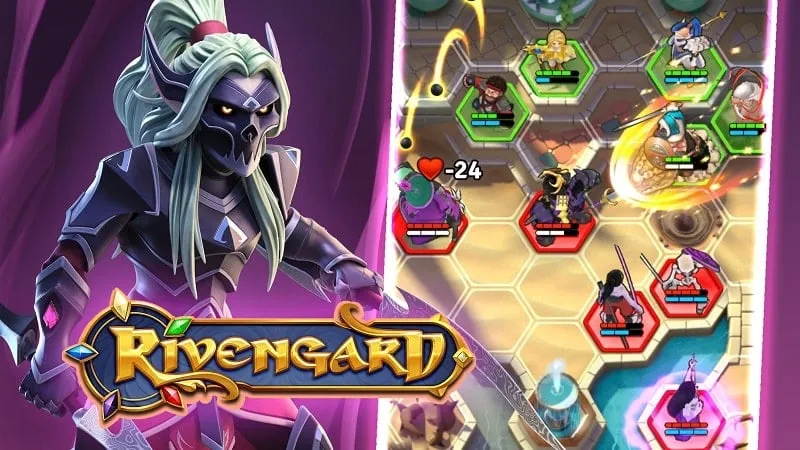 Rivengard gameplay screenshot showcasing different heroes and the battlefield.