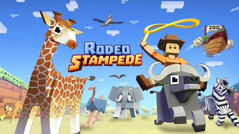 Vaquero montando un elefante en Rodeo Stampede.