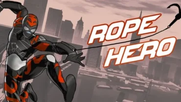 Rope Hero gameplay screenshot showcasing the character in action.