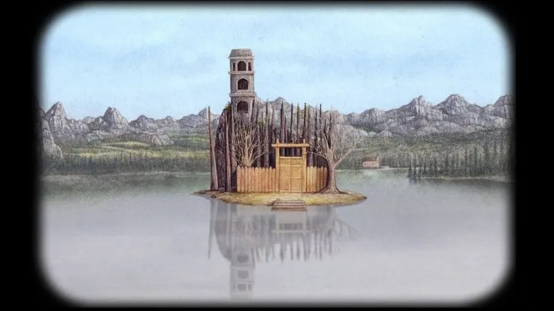 Rusty Lake Paradise scene depicting the use of a key to unlock a mysterious door.