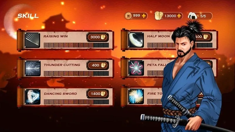 Giao diện menu MOD trong game Samurai 3