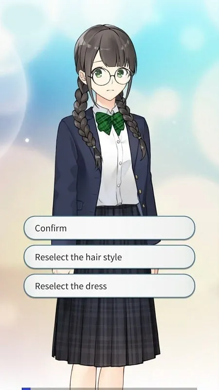 School Love Story Game otome's character customization screen