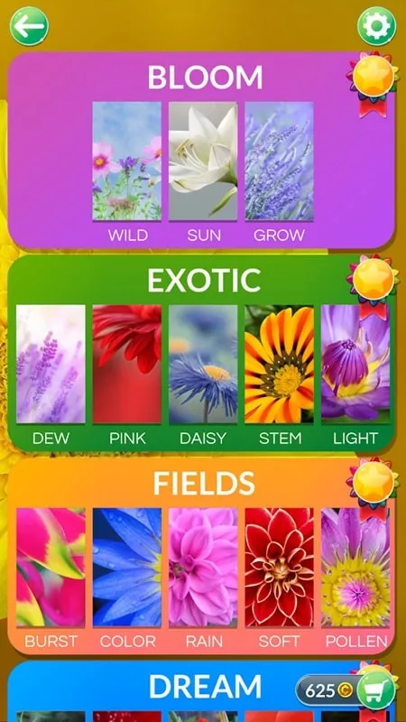 Screenshot depicting a nature-themed word puzzle within the Wordscapes In Bloom game.