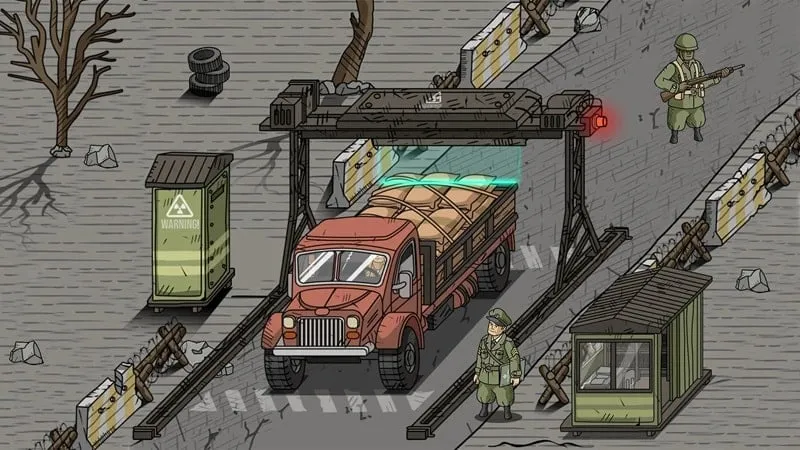 Screenshot depicting the player apprehending a criminal at the border crossing.