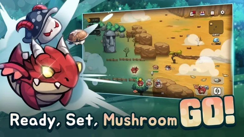 Screenshot displaying the diverse range of mushroom warriors available in the Mushroom Go game, each with unique abilities and attack styles.