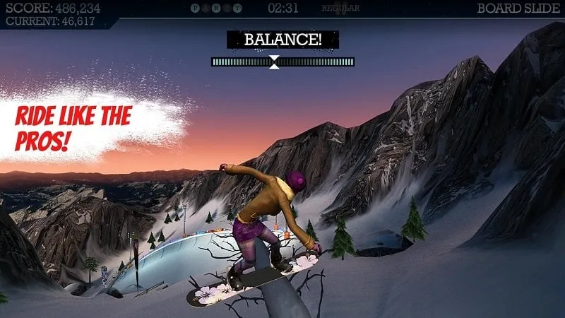 Screenshot from Snowboard Party Pro showing a character performing a trick in a halfpipe.