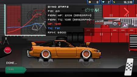 Screenshot of a car customization screen in Pixel Car Racer, showcasing the variety of options available with the unlimited money mod.