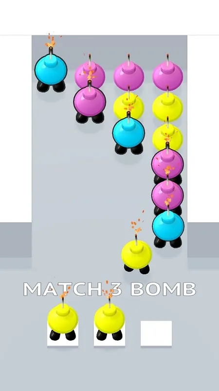 Screenshot of Bomb Jam 3D gameplay with the 'Everything Always Matches' mod activated.