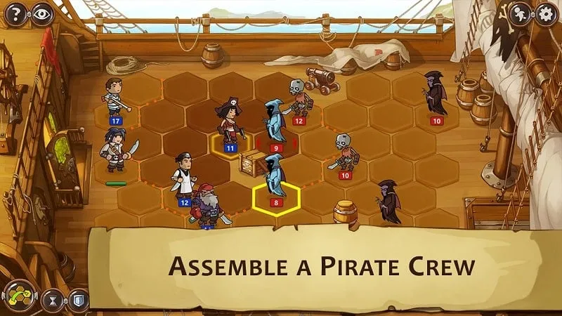 Screenshot Braveland Pirate yang menunjukkan berbagai unit karakter yang tersedia dalam game.