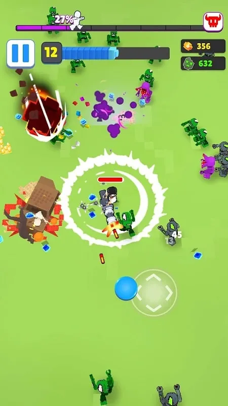 Screenshot of gameplay, highlighting a challenging level with numerous zombies.