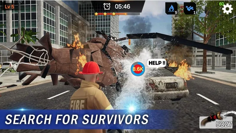 Screenshot of I'm Fireman showing the process of extinguishing a fire.