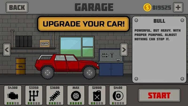 Screenshot of in-game vehicle upgrades being purchased with unlimited money.