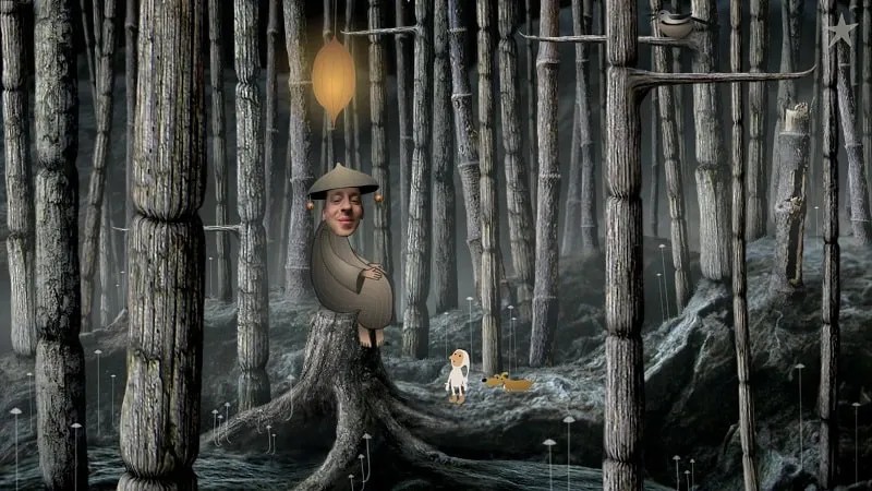 Screenshot of Samorost 2 highlighting the interaction with the environment.