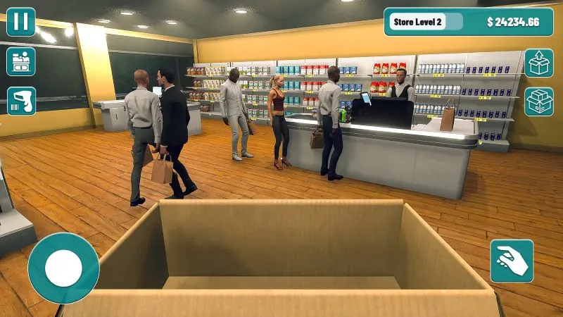 Screenshot of Supermarket Cashier Manager highlighting the store expansion and customization features.