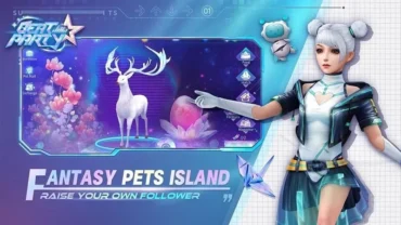 Screenshot of the Beat Party game interface showcasing the dance floor and character customization options.