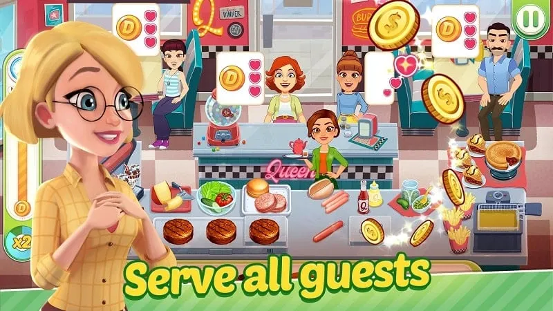 Tangkapan layar antarmuka game Delicious World yang menampilkan status aktif mod, mengonfirmasi instalasi yang berhasil.