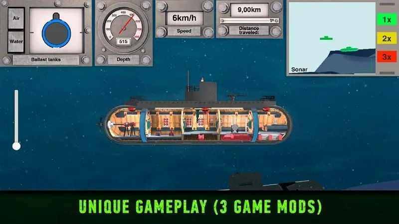 Screenshot of the game showcasing the different types of submarines available.