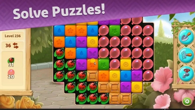 Screenshot of the gameplay featuring various puzzle elements.