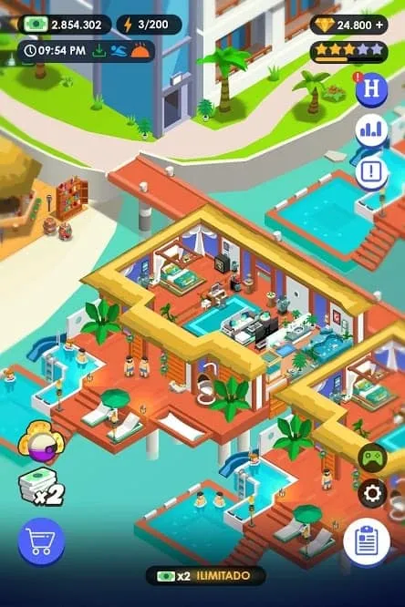 Screenshot of the in-game shop in Hotel Empire Tycoon highlighting the unlimited money resource.