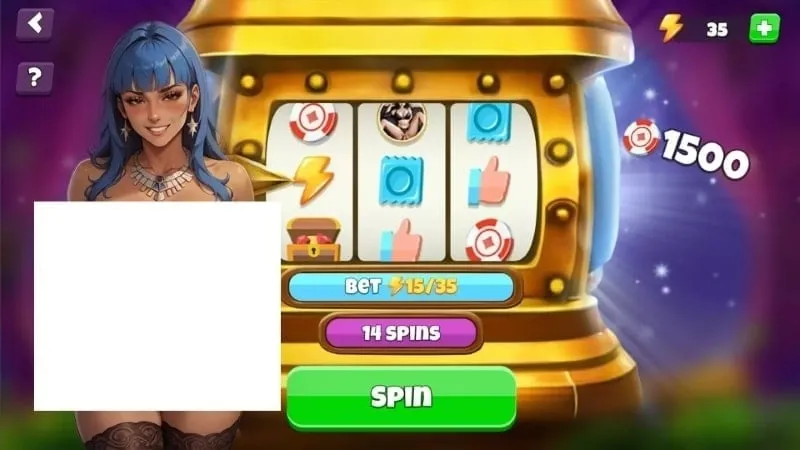 Screenshot of the lucky spin machine in Big Tits Casino, highlighting the rewards and the "Spin" button.