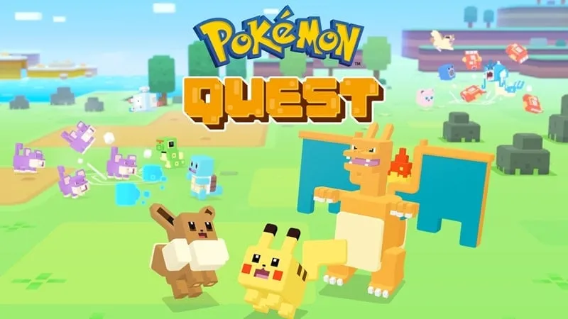 Tangkapan layar game Pokemon Quest yang menunjukkan gameplay di perangkat seluler.