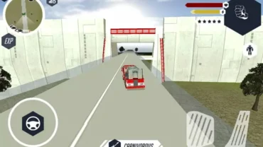 Screenshot of the Robot Firetruck game displaying the main character in action.