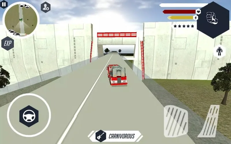 Screenshot of the Robot Firetruck game displaying the main character in action.