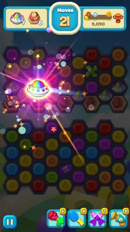 Screenshot of the Toy Party Match 3 game interface, showcasing the puzzle-solving aspect.