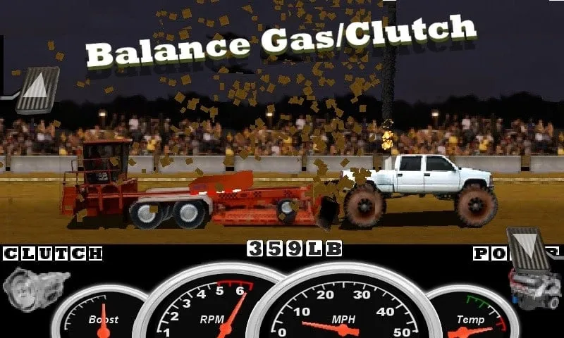 Screenshot of the Tractor Pull mod in action.