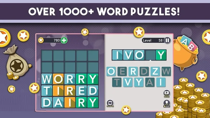 Screenshot of the Wordlook game displaying a completed crossword puzzle.