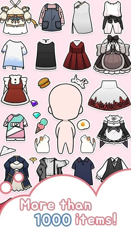 Screenshot of Unnie doll's interface showcasing the wide array of customization items.