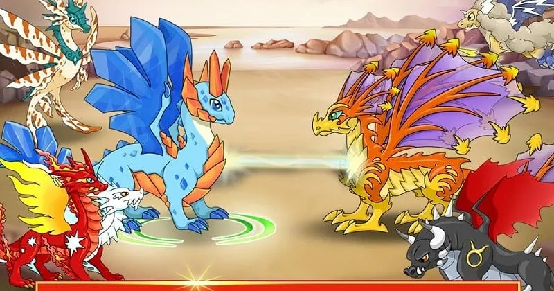 Screenshot showcasing the breeding feature in Dragon Battle.