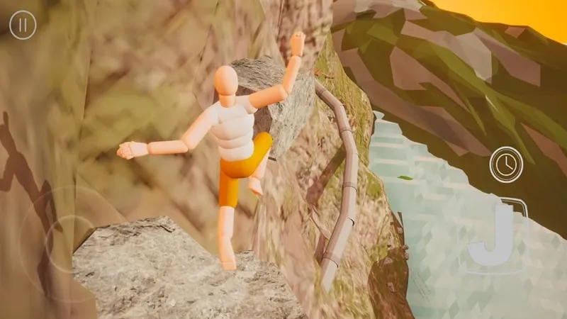 Screenshot showcasing the gameplay mechanics of grabbing onto cliffs.