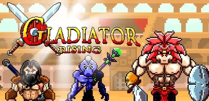 Screenshot showcasing the gameplay of Gladiator Rising, highlighting the combat arena and character models.