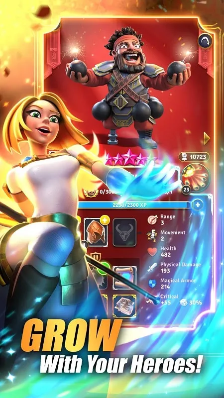 Screenshot showcasing the in-game shop where players can spend their unlimited money on heroes and upgrades.