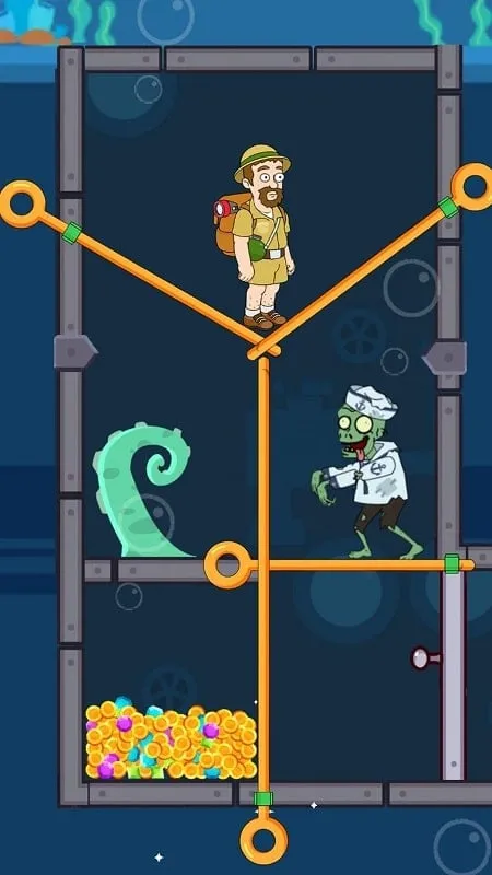 Screenshot showcasing the puzzle-solving aspect of Pull Him Out with a focus on strategic pin removal.