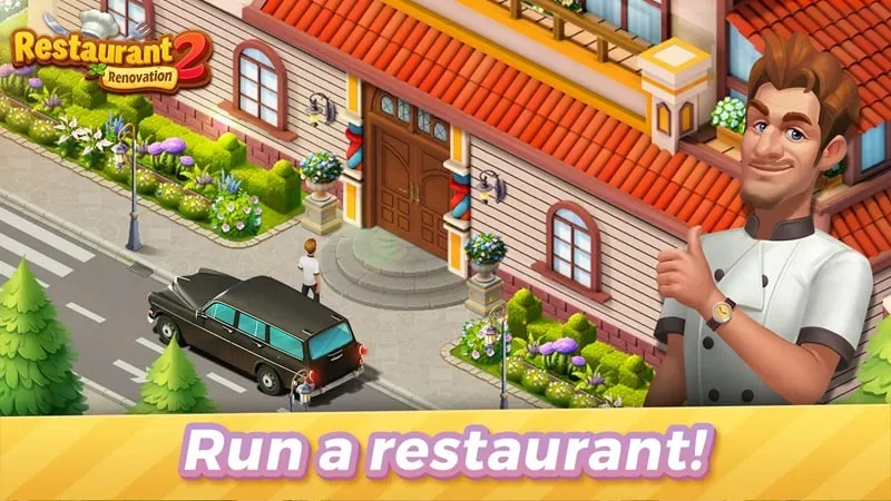 Screenshot showcasing the renovated restaurant in Restaurant Renovation 2 after using the mod features.