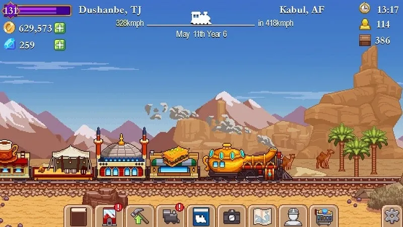 Screenshot showcasing the train upgrade interface in Tiny Rails MOD APK.