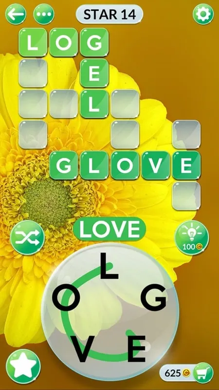 Screenshot showing a completed level in Wordscapes In Bloom, highlighting the rewards earned.