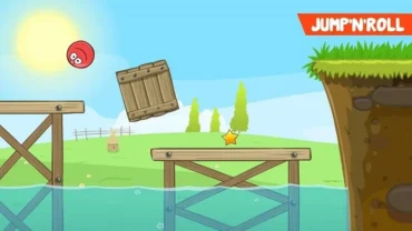 Screenshot showing the gameplay of Red Ball 4 with the main character navigating a challenging platform.