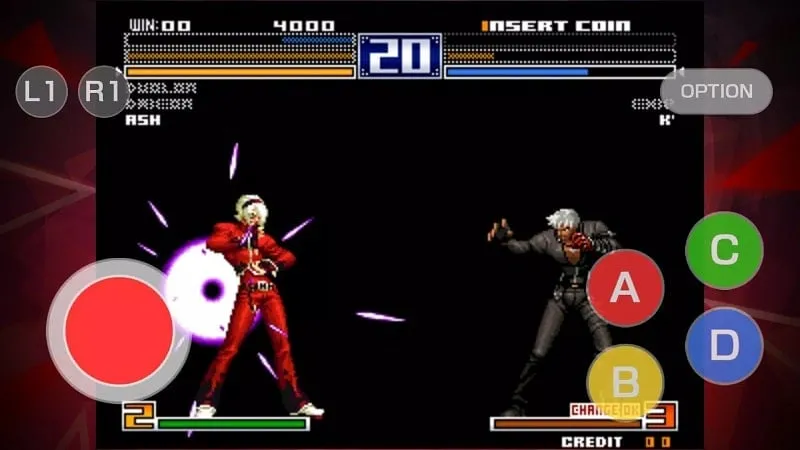 Selecting characters in KOF 2003 ACA NEOGEO mod with unlimited credits.