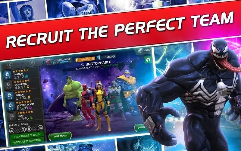 Selecting different characters in Marvel Contest of Champions.