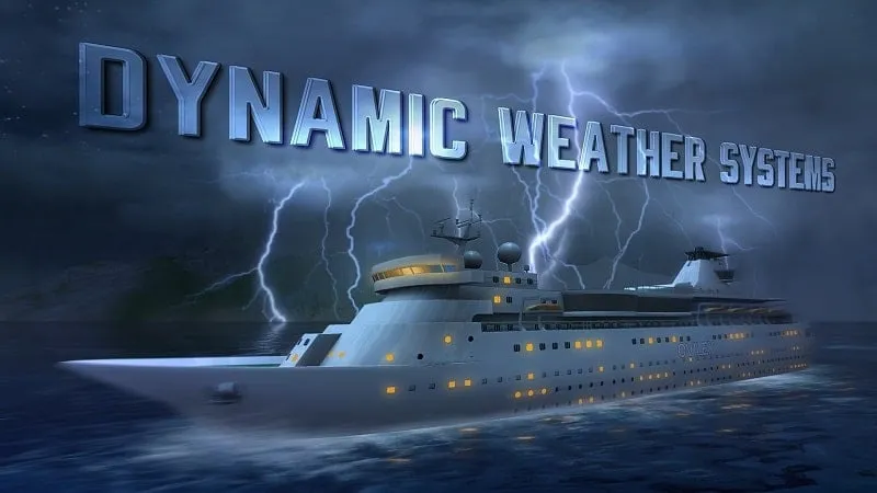 Ship navigating through a challenging storm in Ship Sim 2019.