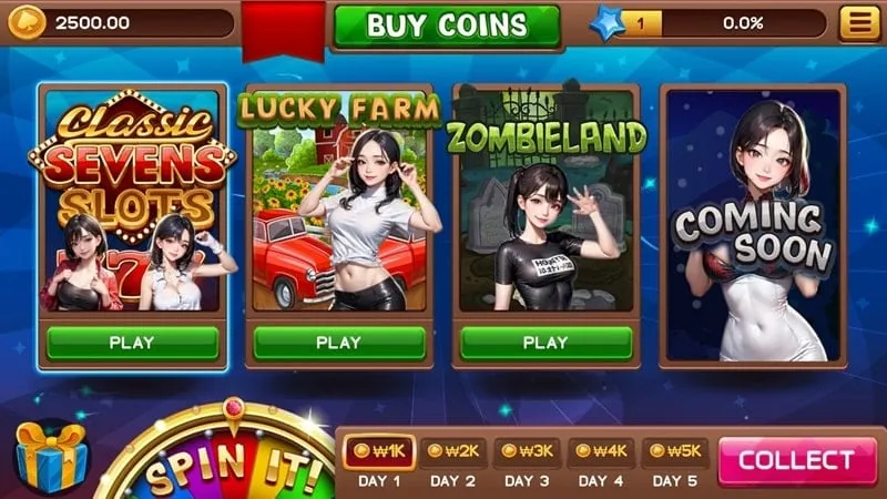 Showcase of rewards and bonuses available in Sexy Slot Girls.