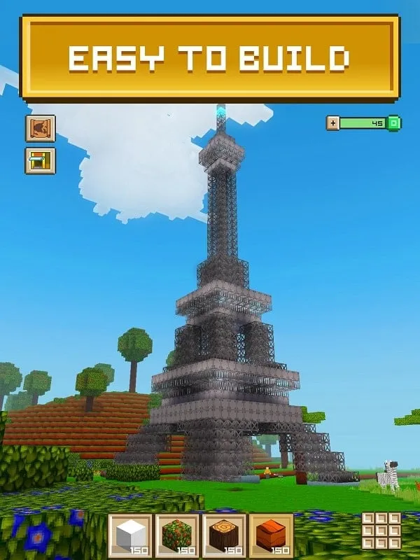 Showcase of various buildings in Block Craft 3D.