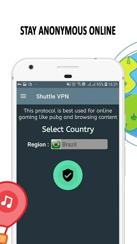 Shuttle VPN mod interface showing connection status