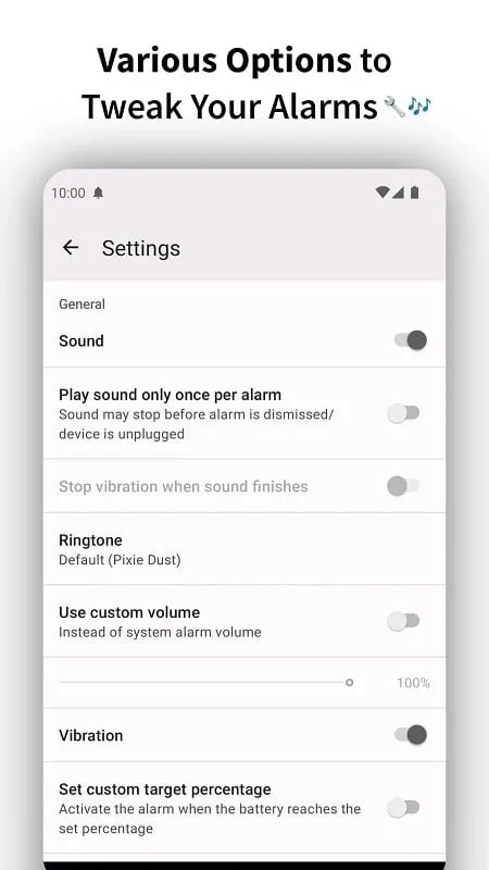 Simple and easy-to-use interface of Full Battery Charge Alarm