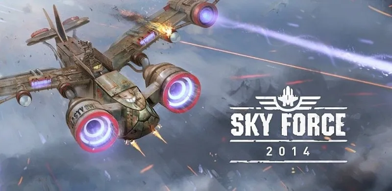 Captura de tela do jogo Sky Force 2014 mostrando combate aéreo intenso e gráficos vibrantes.